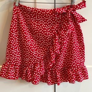 Shein red floral wrap skirt size Large